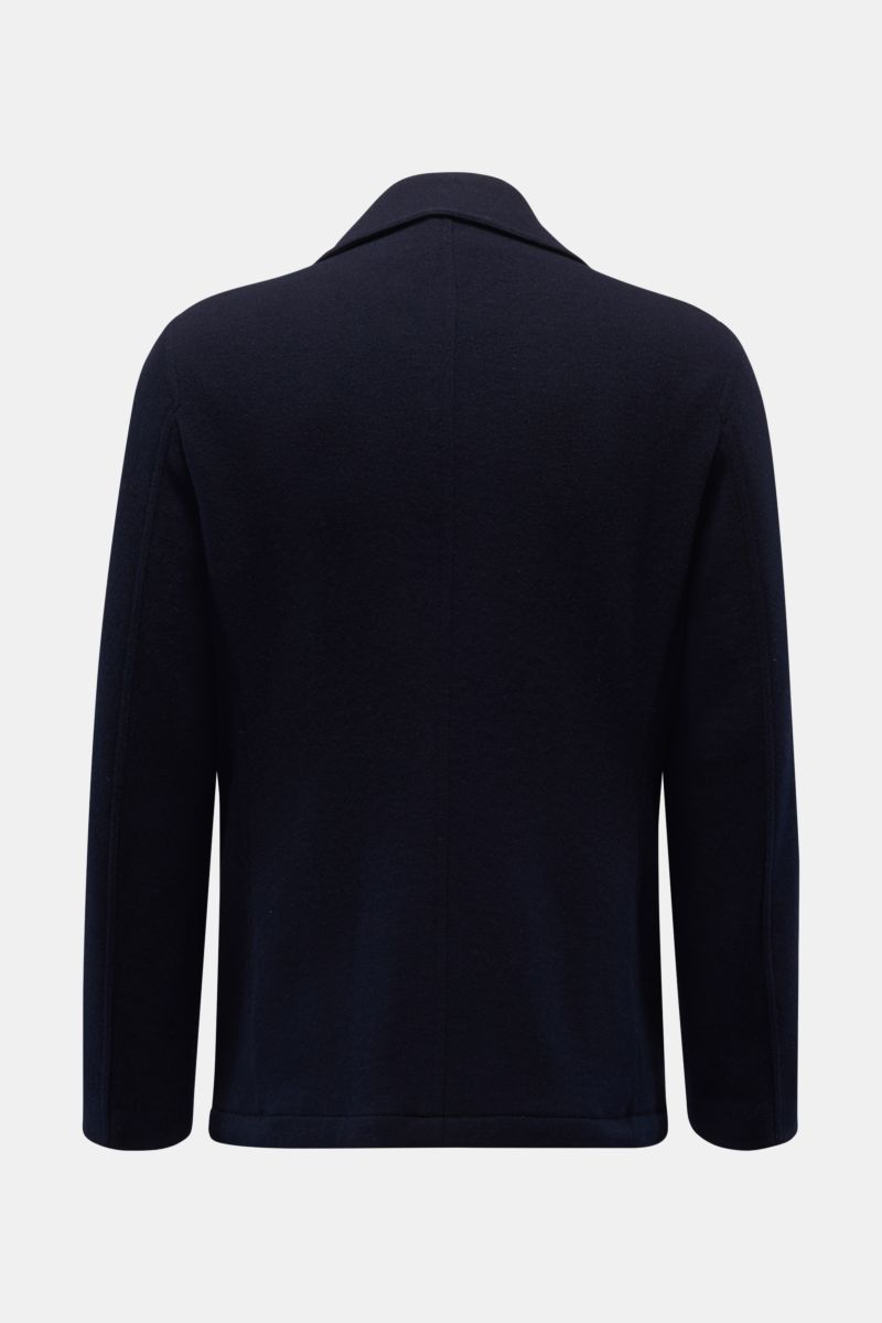 Fedeli Cashmere Cabanjacke navy, Rückansicht, reiner Cashmere, weicher Griff, Slim Fit, variabler Kragen, Vier-Knopf-Leiste, schräge Leistentaschen, halb gefüttert, zwei Innentaschen.