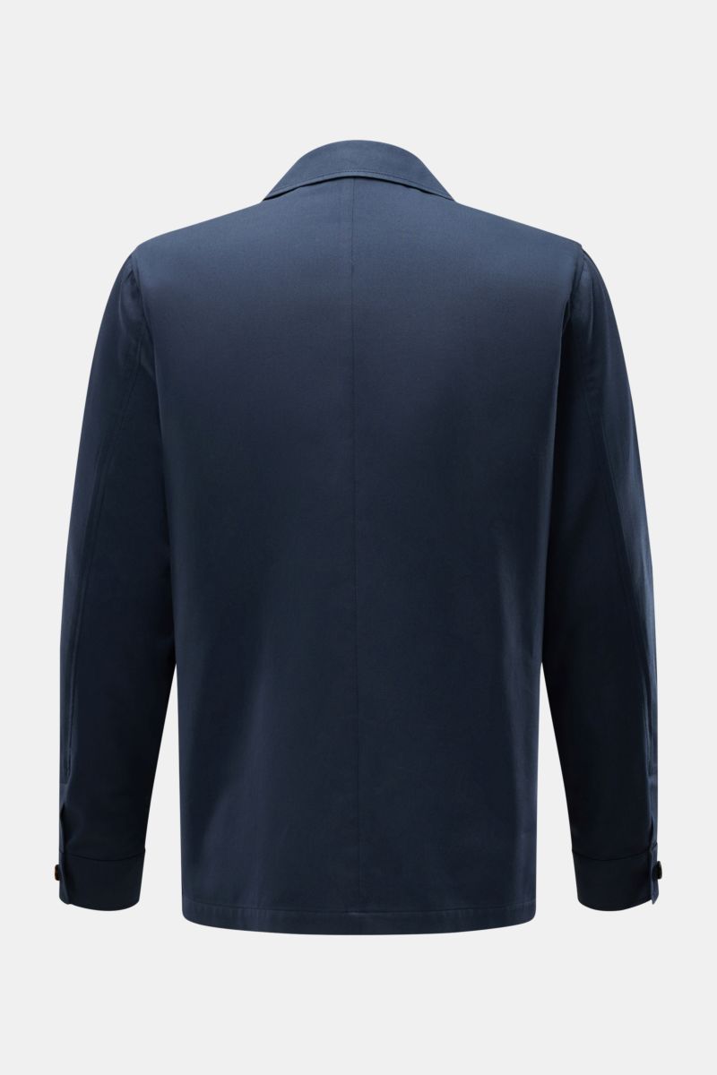 Corneliani Jacke navy, Rückansicht, Slim Fit, elastische Baumwolle, Umlegekragen, Manschettenärmel, smartes Layering-Piece.