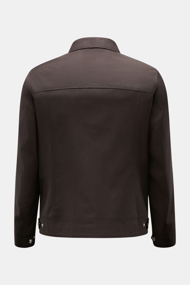 Windsor Blouson 'Attilio' dunkelbraun aus reiner, leichter Schurwolle, Slim Fit, Rückansicht mit Umlegekragen und regulierbaren Ärmelabschlüssen.