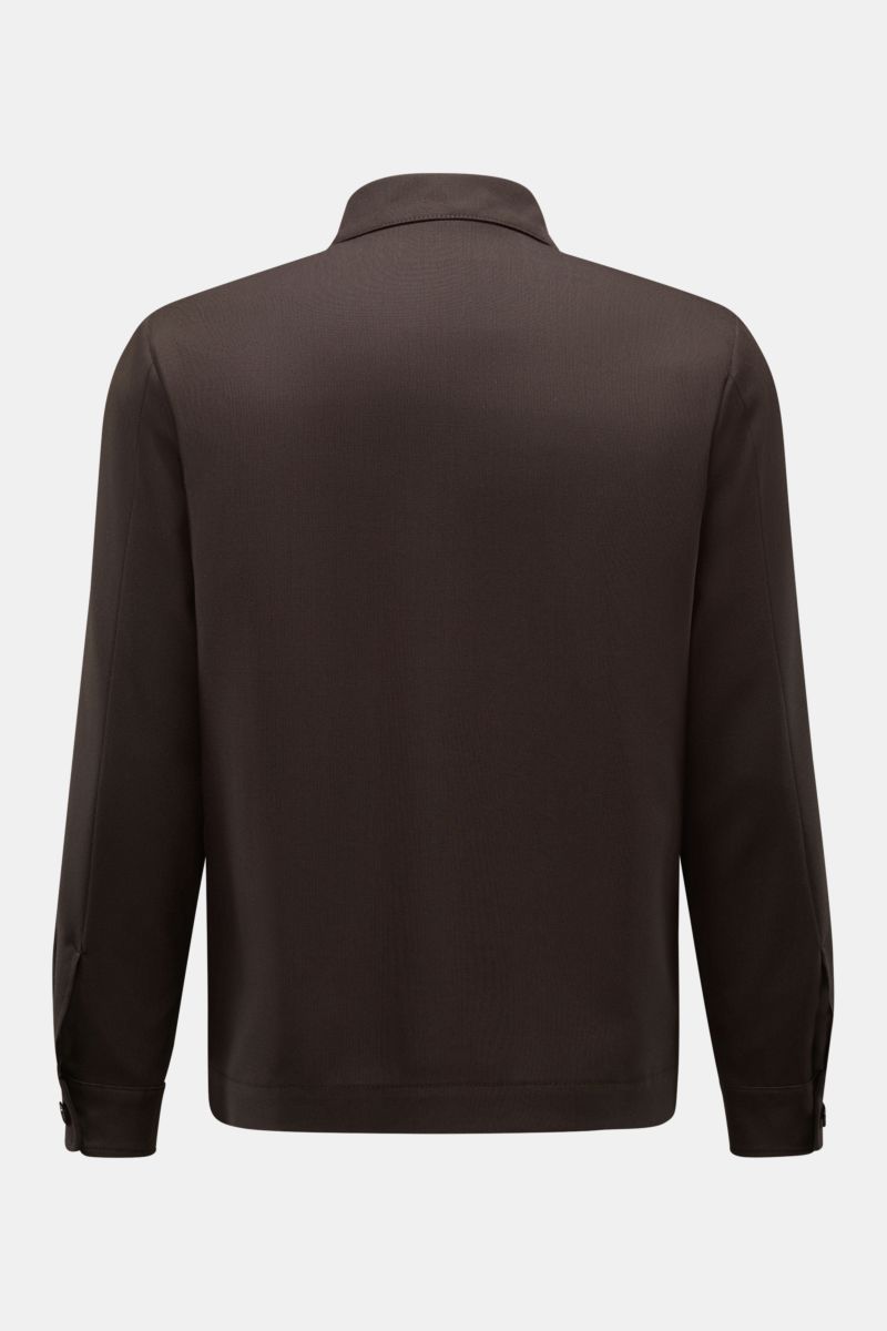 Windsor Jacke 'Lavoro' dunkelbraun aus reiner Schurwolle, ungefüttert, Regular Fit, Rückansicht mit Umlegekragen und Ärmelknöpfen.