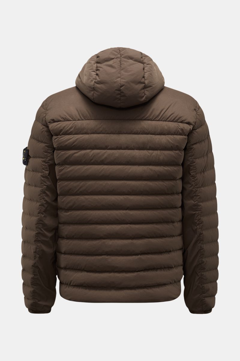 Stone Island Daunenjacke 'Seamless Tunnel Nylon Down-TC' braun, Rückansicht, Kapuze, leicht elastisch, wasserabweisend, Slim Fit, Kompass-Badge.