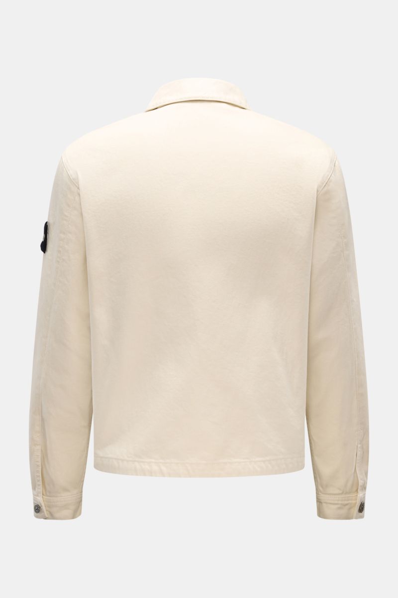 Stone Island Jeansjacke 'Light Bull Denim-TC' creme, Rückansicht, Slim Fit, wasserabweisend, Baumwolle, Kompass-Badge am Ärmel, Knopfärmel.