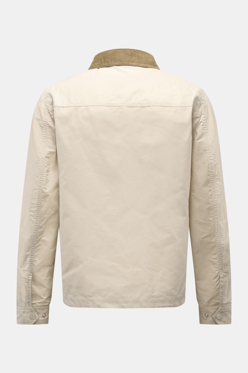 Belstaff Jacke 'Ground' creme/taupe, Rückansicht, kastiger Schnitt, gewachste Baumwolle, Cordkragen, Slim Fit, Druckknöpfe an Ärmeln.
