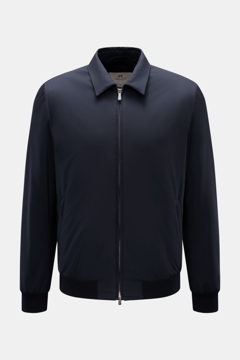 Mandelli Blouson navy von vorne, Slim Fit, Microfaser, glatter Griff, leichte Wattierung, Umlegekragen, zwei schräge Zipper-Taschen, Rippbündchen.