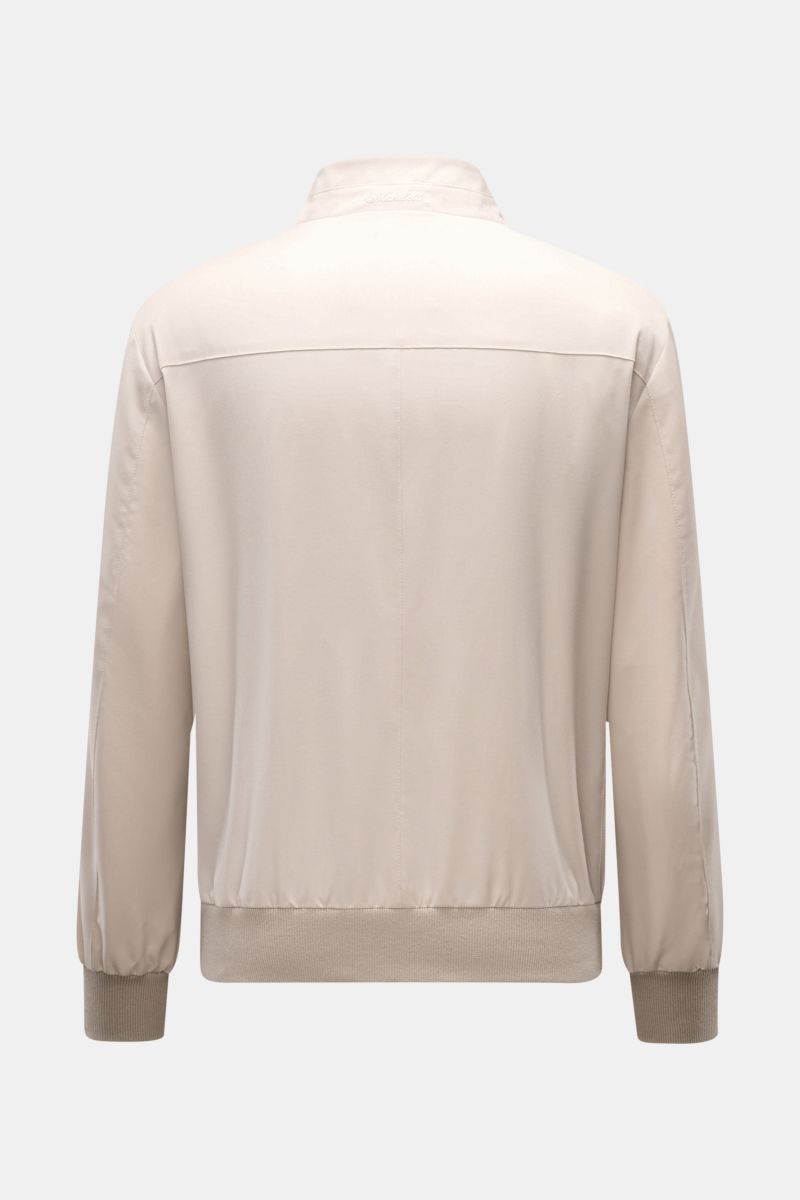 Mandelli Blouson beige, Rückansicht, Slim Fit, reine Wolle, glatter Griff, Stehkragen, elastische Bündchen, zwei-Wege-Reißverschluss, drei Innentaschen.