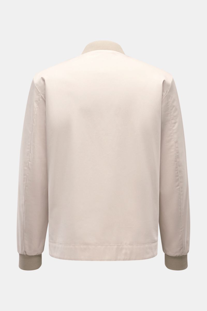 Rear view of Fay Blouson beige, a slim fit jacket in cotton, silk, and cashmere blend with rib knit collar, elastic cuffs, and smooth lining.