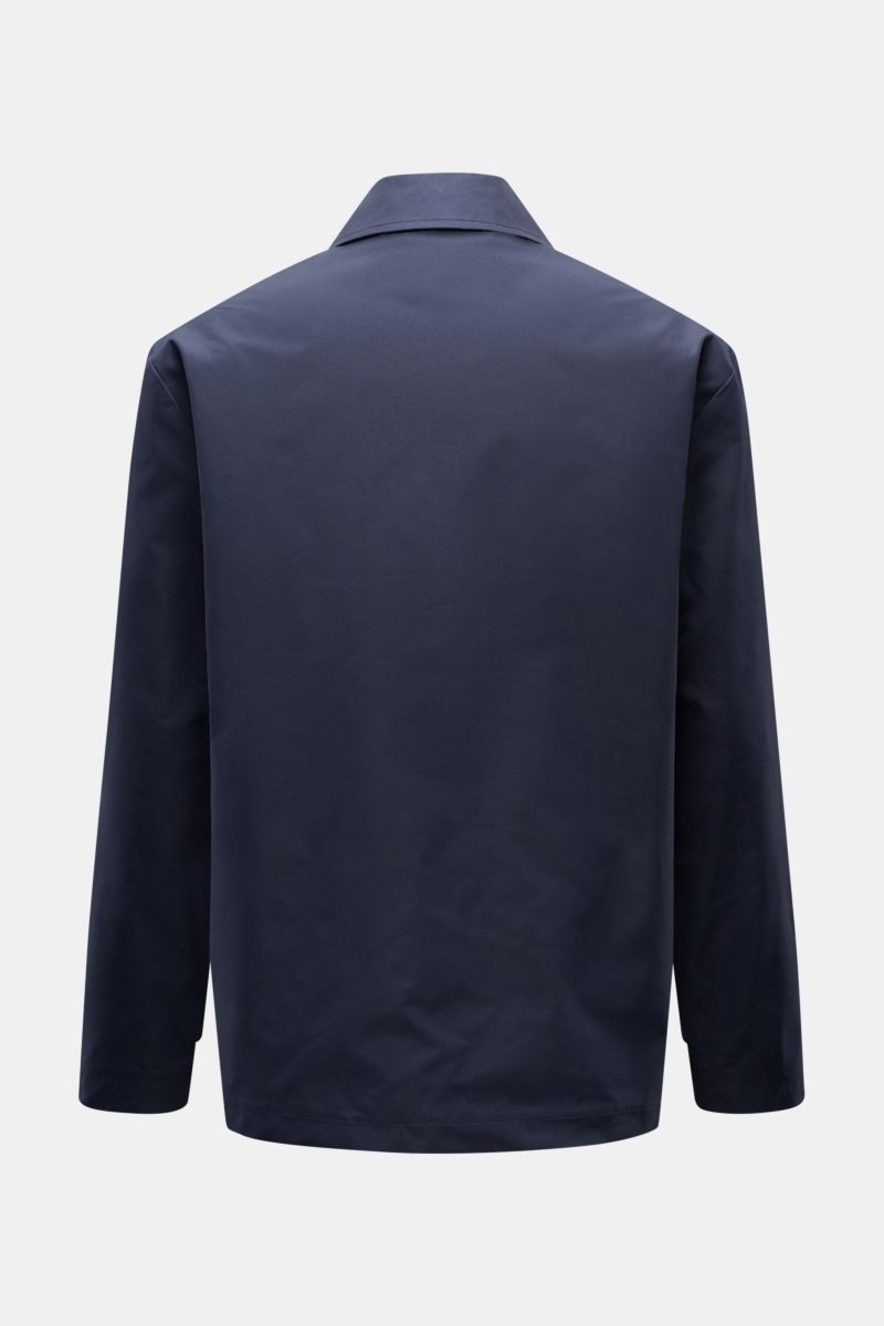 Back view of Doppiaa Jacket 'Aarneis' navy in high-quality microfibre with slim fit, turn-down collar, and unconstructed design, perfect for transitional seasons.
