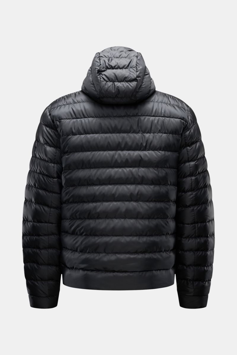 Canada Goose Daunenjacke 'Stratus Hoody' schwarz, Rückansicht, leichte, wind- und wasserabweisende Ripstop-Microfaser, wattierte Kapuze, Slim Fit, verstaubar.