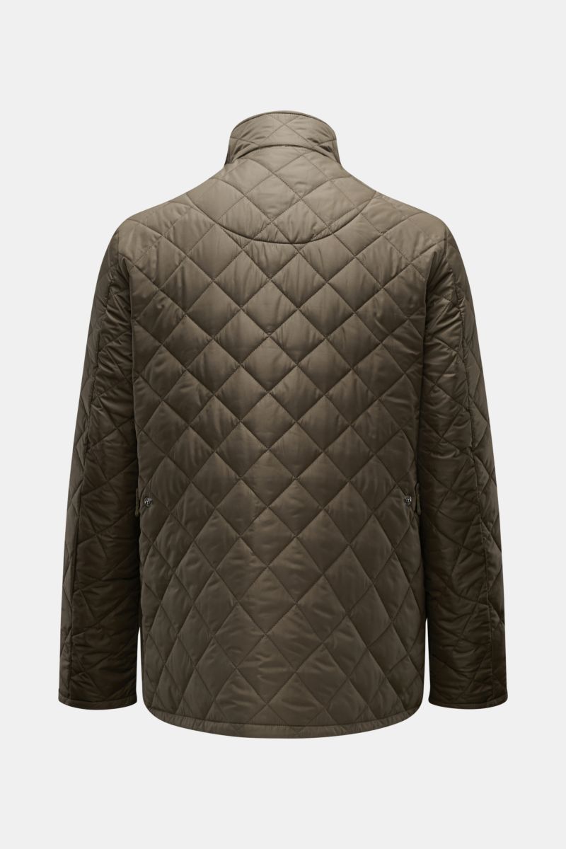 Back view of the Barbour Quilted jacket 'Chelsea Sportsquilt' olive, showing quilted microfiber, standing collar with corduroy, and side adjusters.

Description: Perfect for flexible layering: The unlined quilted jacket 'Chelsea Sportsquilt' by BARBOUR ha