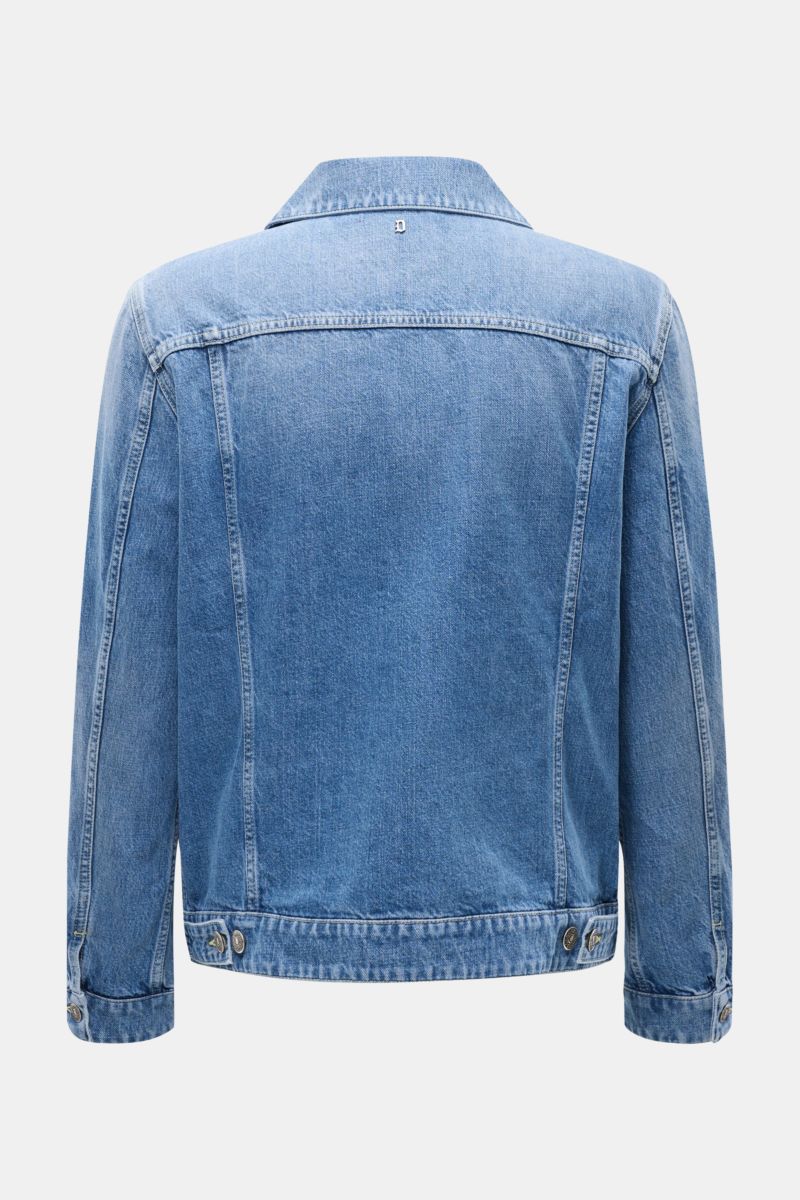 Back view of Dondup Denim jacket smoky blue in slim fit with contrasting seams, buttoned cuffs, and logo initial on pure cotton denim.

Description: Timeless denim essential: The DONDUP denim jacket is perfect for stylish casual looks this spring.
