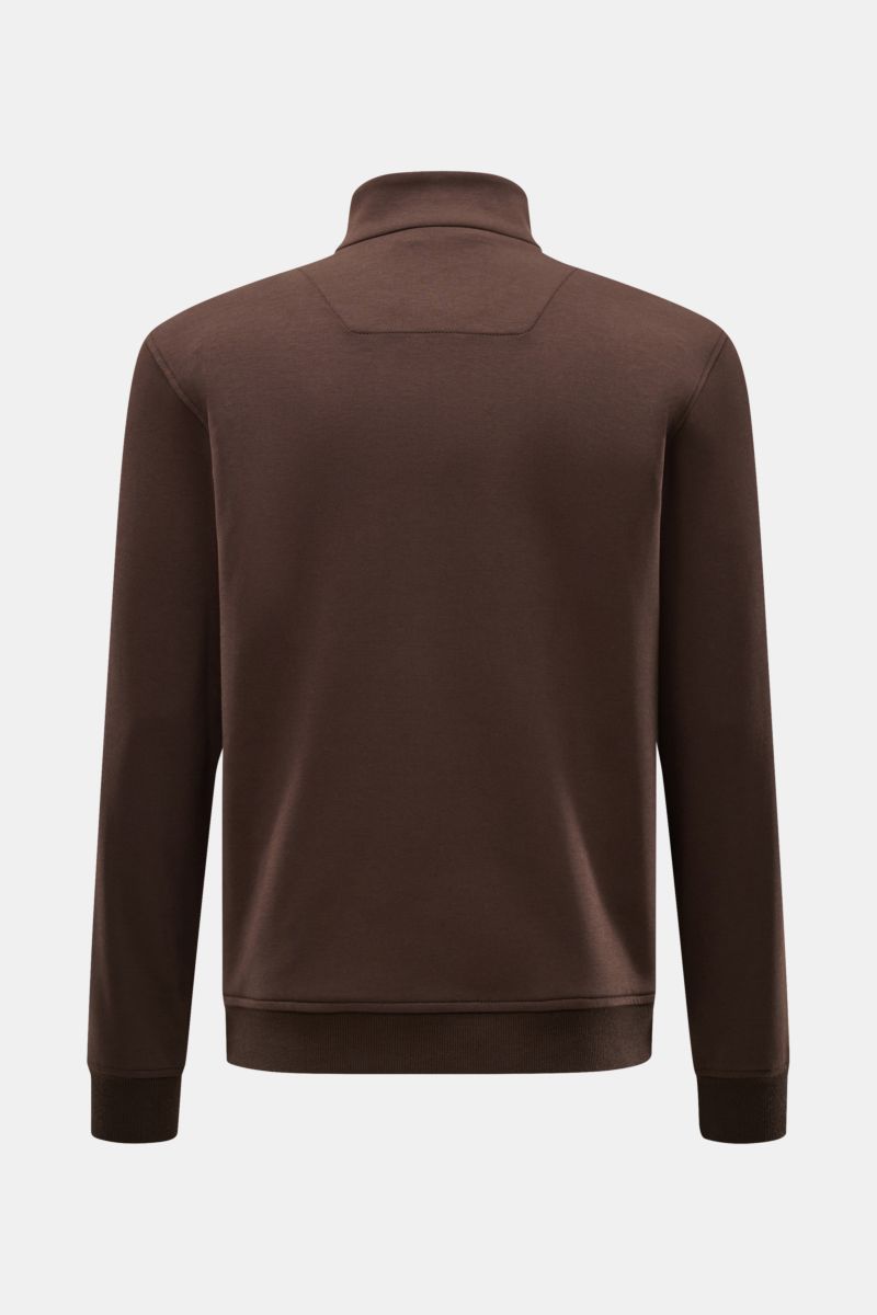 Moorer Sweatjacke 'Crispin Felpa' dunkelbraun, Slim Fit, weicher Griff, Stehkragen, elastische Bündchen, Rückansicht, Baumwoll-Mix, Sportlich-elegant.