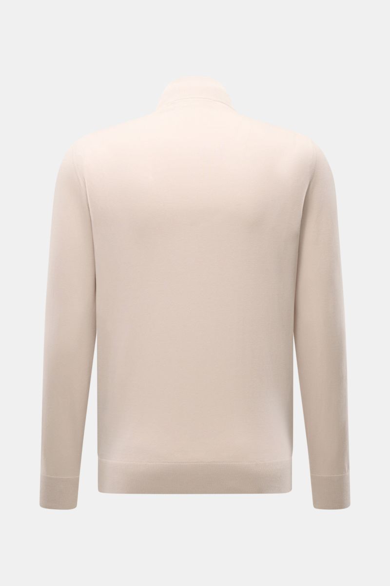 Rückansicht des sportlich-eleganten Moorer Jersey-Blouson 'Tolly' creme/beige aus reiner Baumwolle mit Stehkragen und Slim Fit.