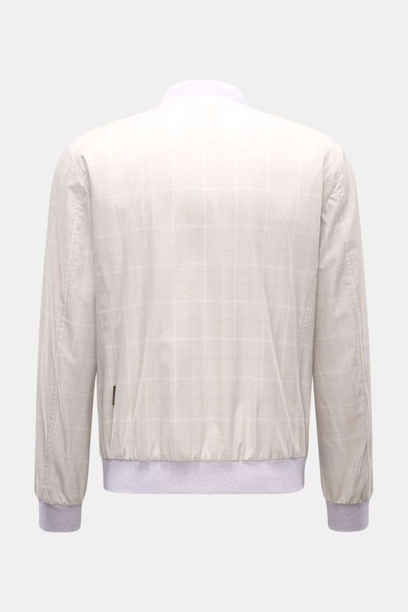 Rear view of Moorer Blouson 'Sorano' light grey/beige/cream checked in pure cotton with a soft feel, classic checked pattern, elastic hem and cuffs.