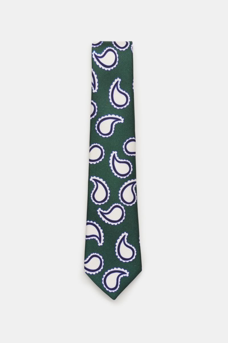 Silk tie dark green patterned
