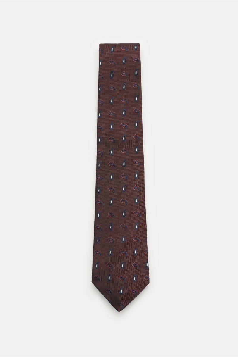 Silk tie burgundy/navy/silver-grey patterned