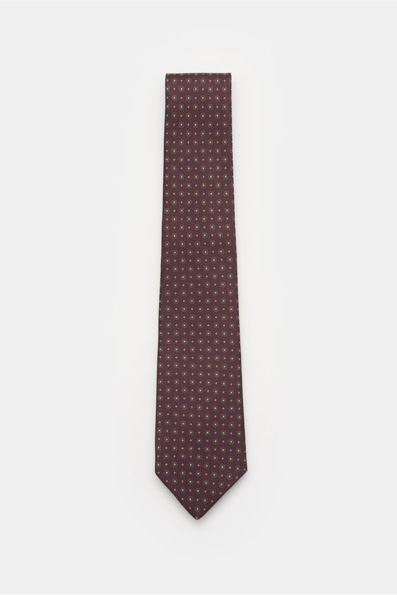 Silk tie burgundy/khaki patterned