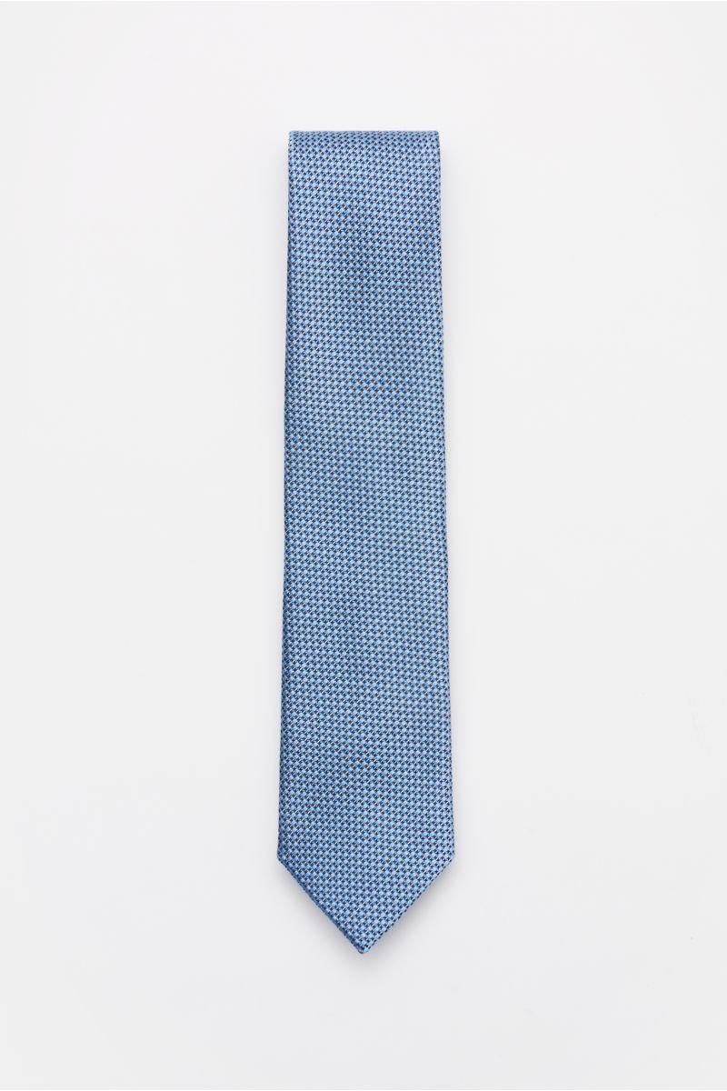 Silk tie light blue/black/white patterned