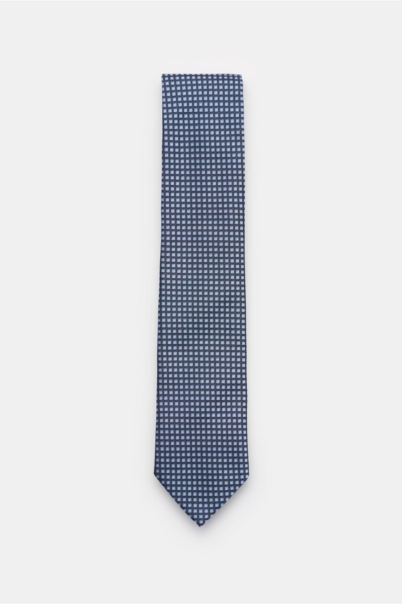 Silk tie light blue/black/silver-grey checked