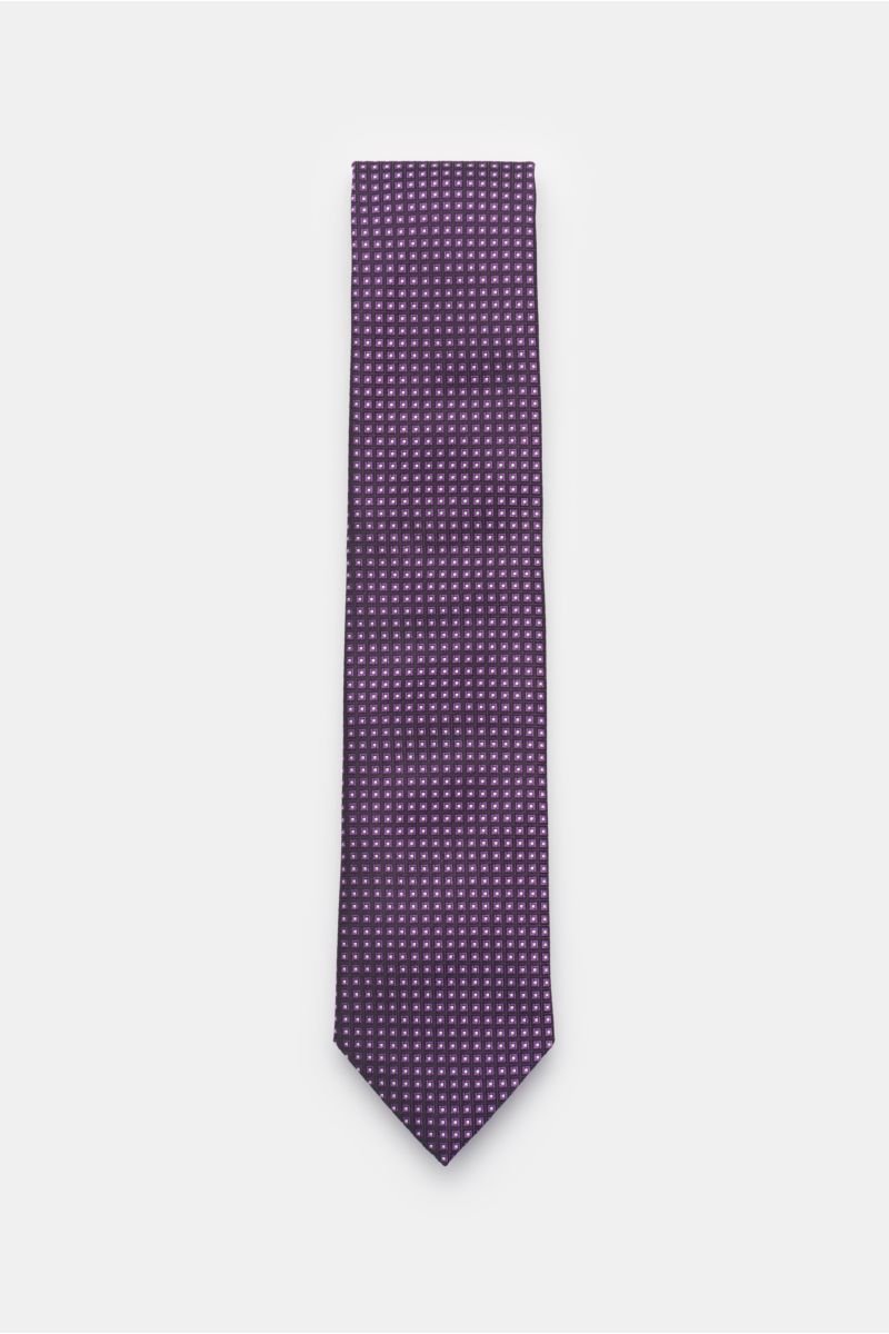 Silk tie purple/black/silver-grey checked
