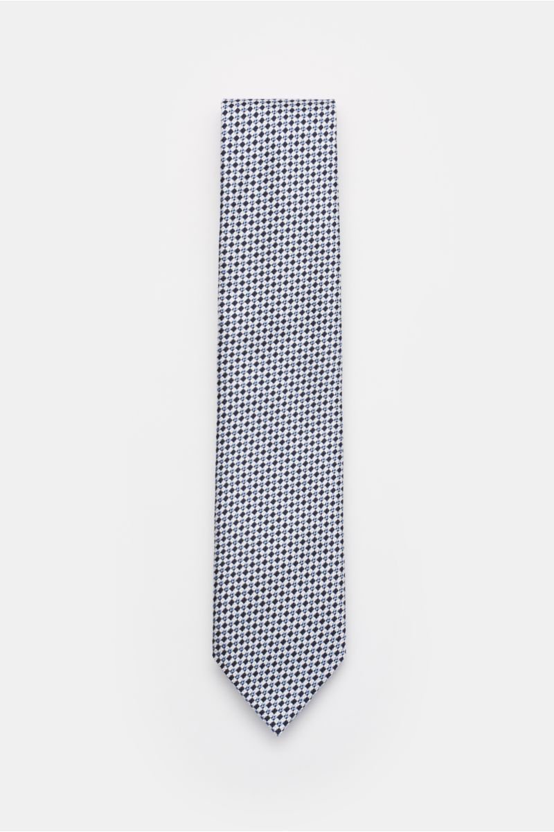Silk tie white/navy/light blue checked