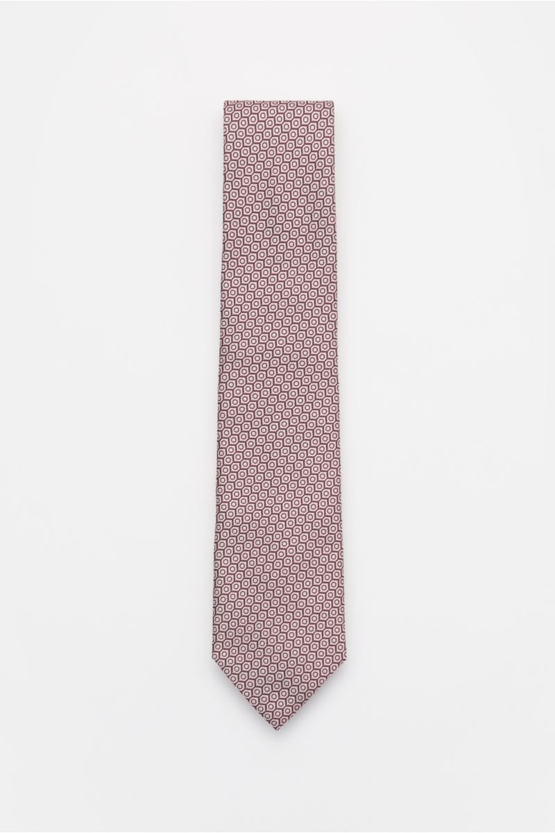 Silk tie burgundy/antique pink patterned