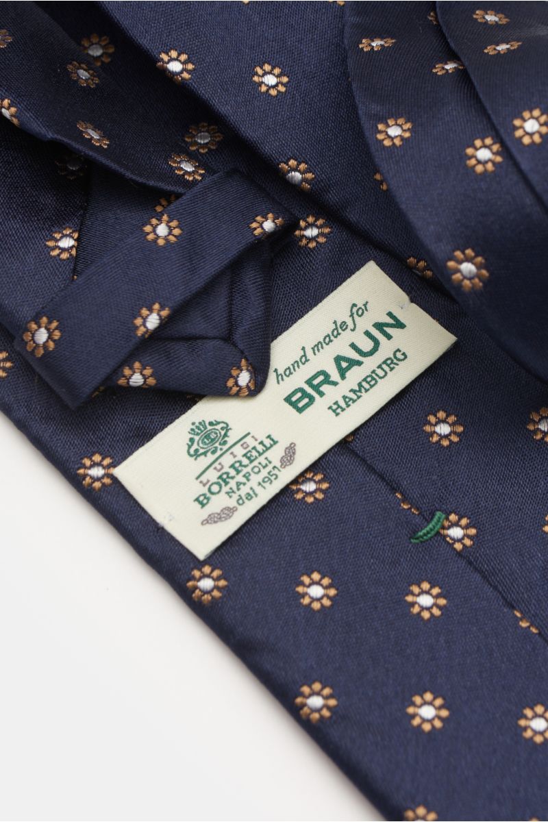 Borrelli Silk tie navy/beige/white patterned
