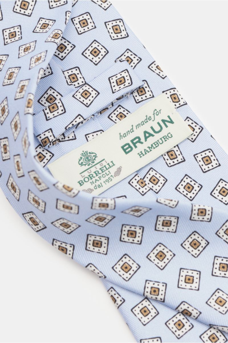Borrelli Seidenkrawatte hellblau/weiß/beige gemustert