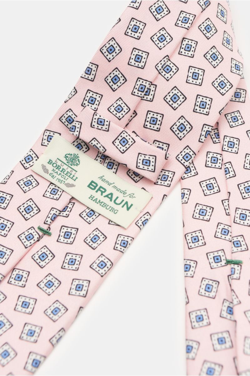 Borrelli Seidenkrawatte rosé/offwhite/hellblau gemustert
