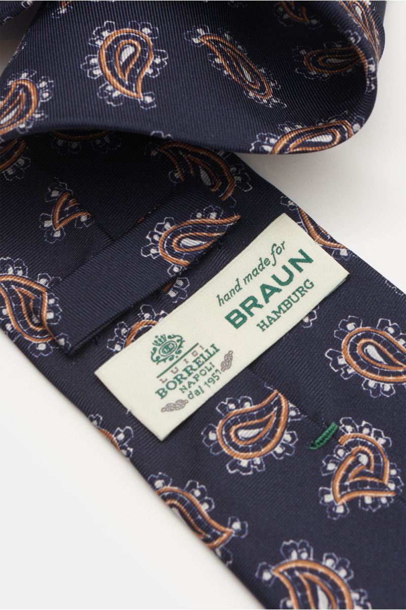 Borrelli Seidenkrawatte navy/weiß/beige gemustert