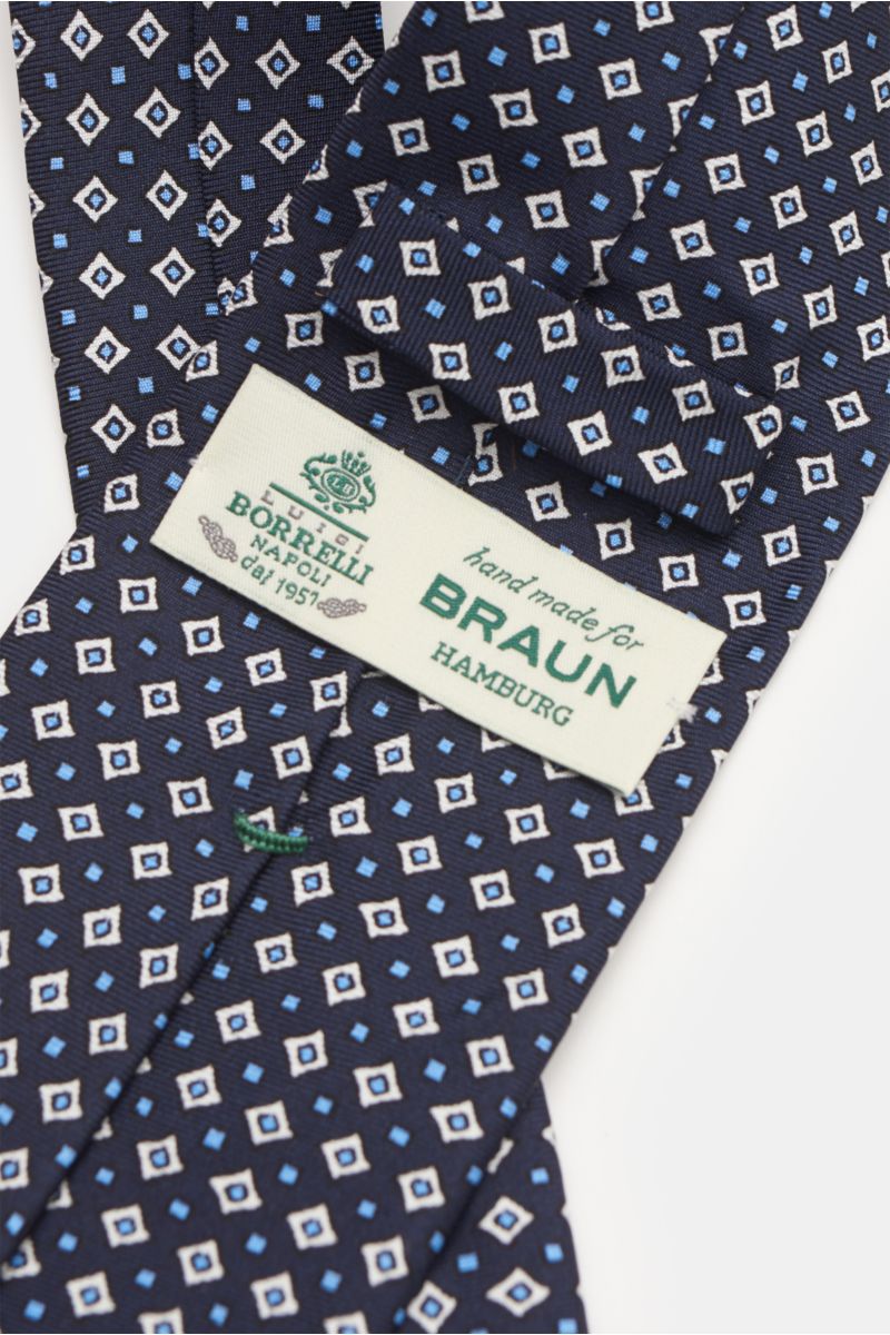 Borrelli Silk tie navy/off-white/light blue patterned