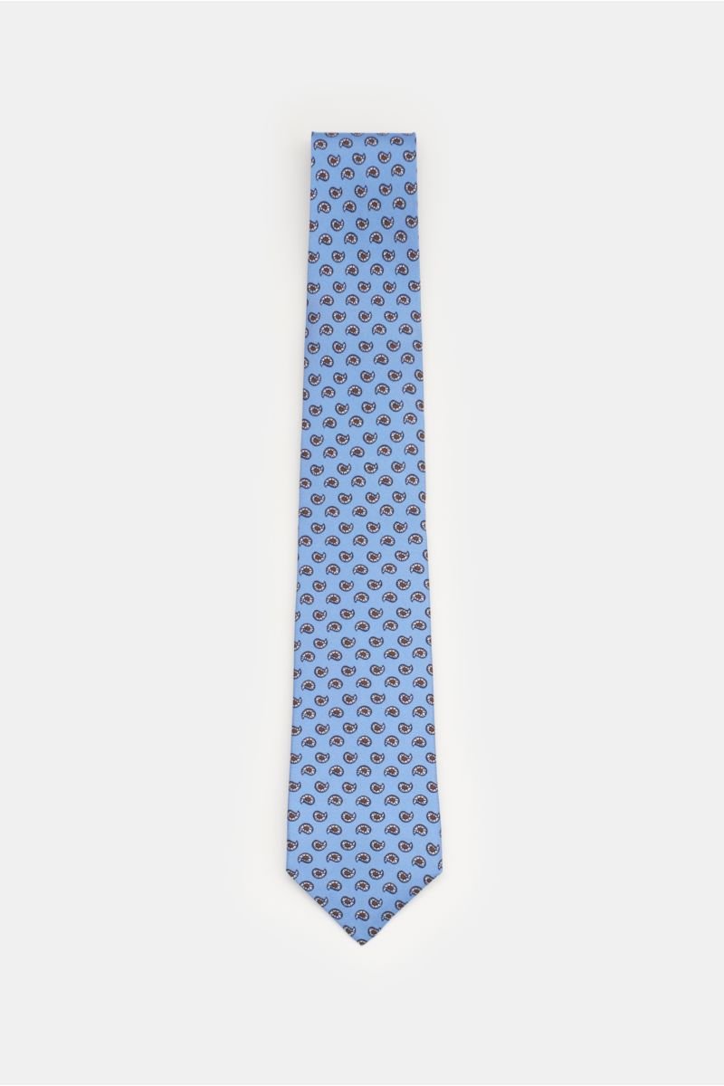 Silk tie light blue/white/brown patterned