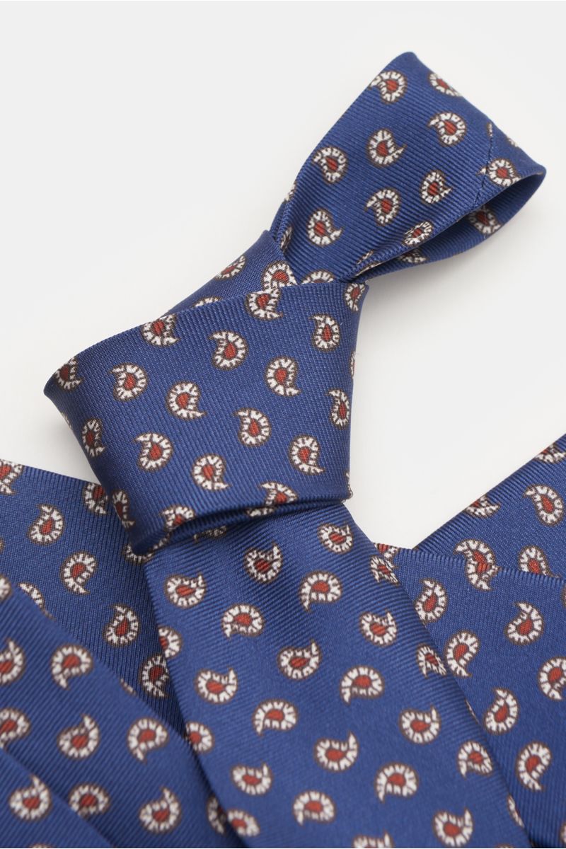 Borrelli Seidenkrawatte dunkelblau/creme/rostbraun gemustert