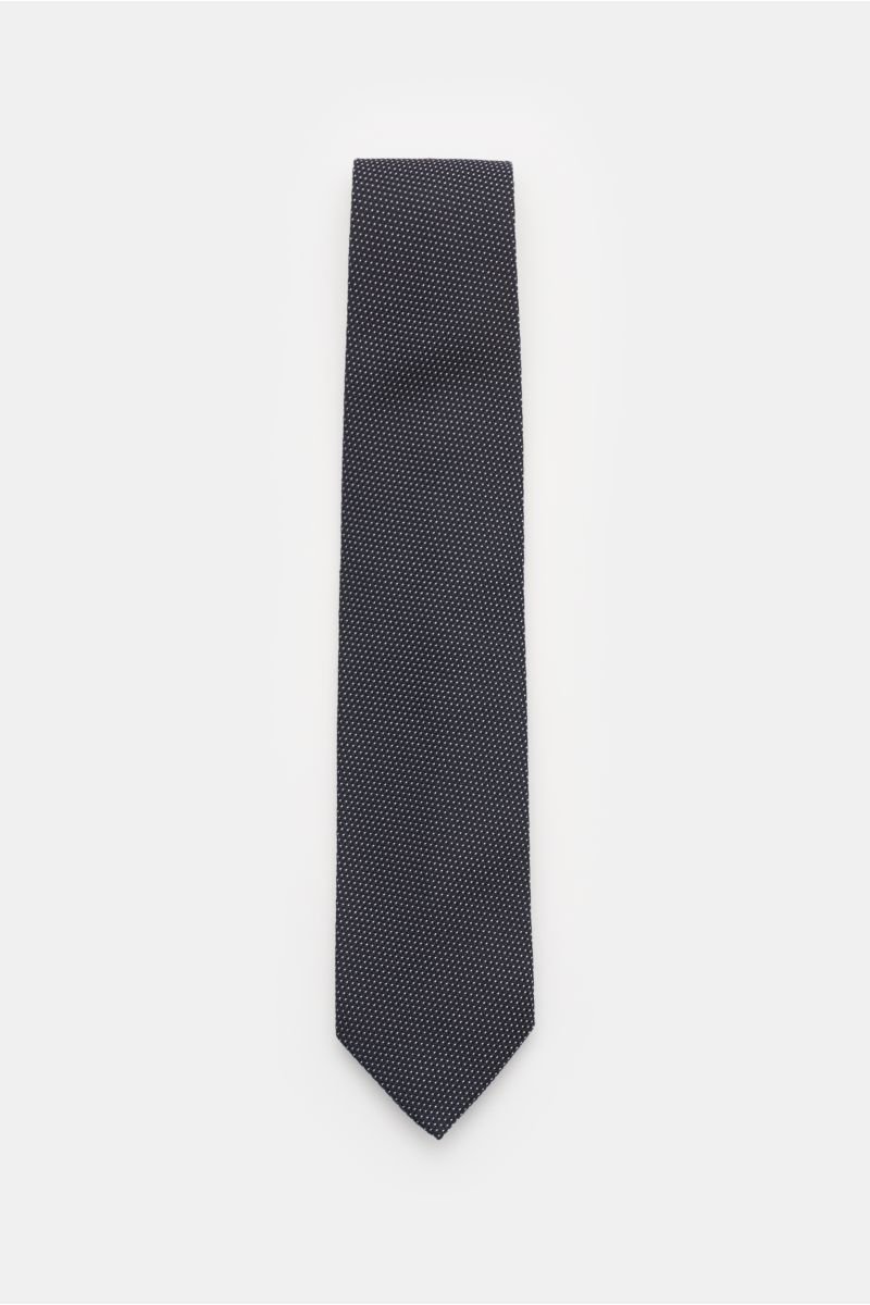Silk tie 'Laos' dark navy/black/white dotted