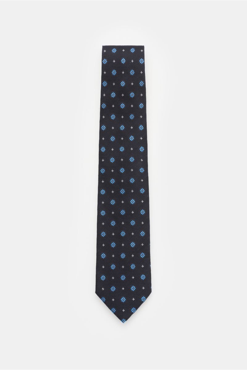Silk tie 'Laos' black/blue/white patterned
