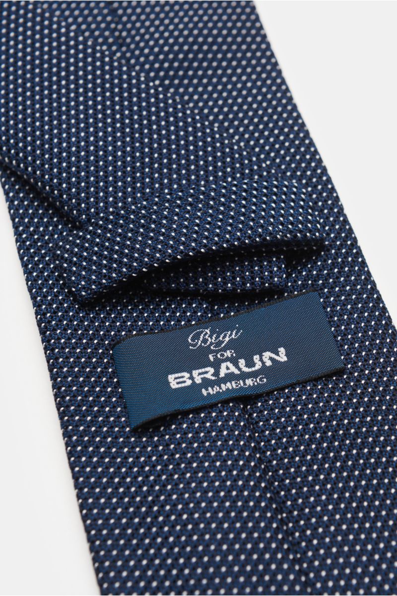 Bigi Silk tie 'Laos' navy/black/white dotted