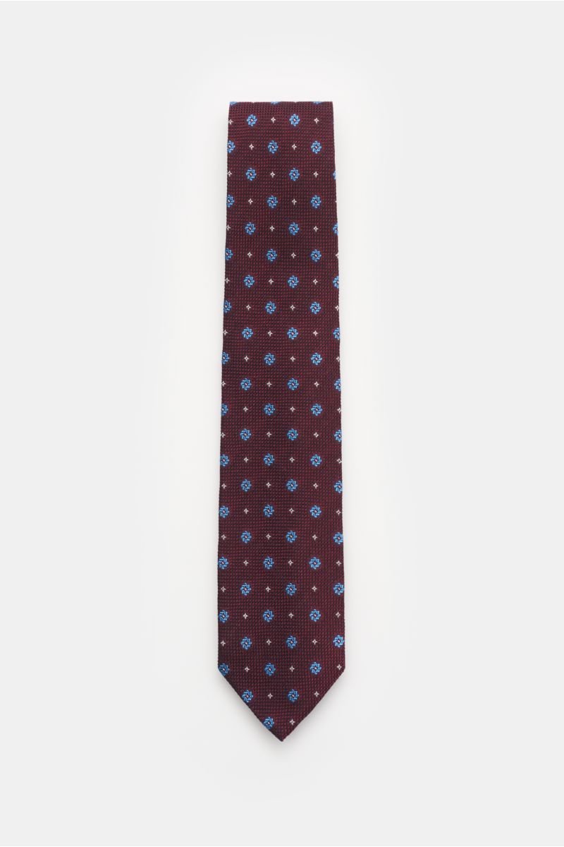 Silk tie 'Laos' burgundy/blue/white patterned