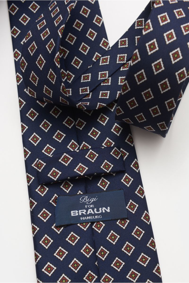 Bigi Silk tie 'Nilo' navy/brown/white patterned