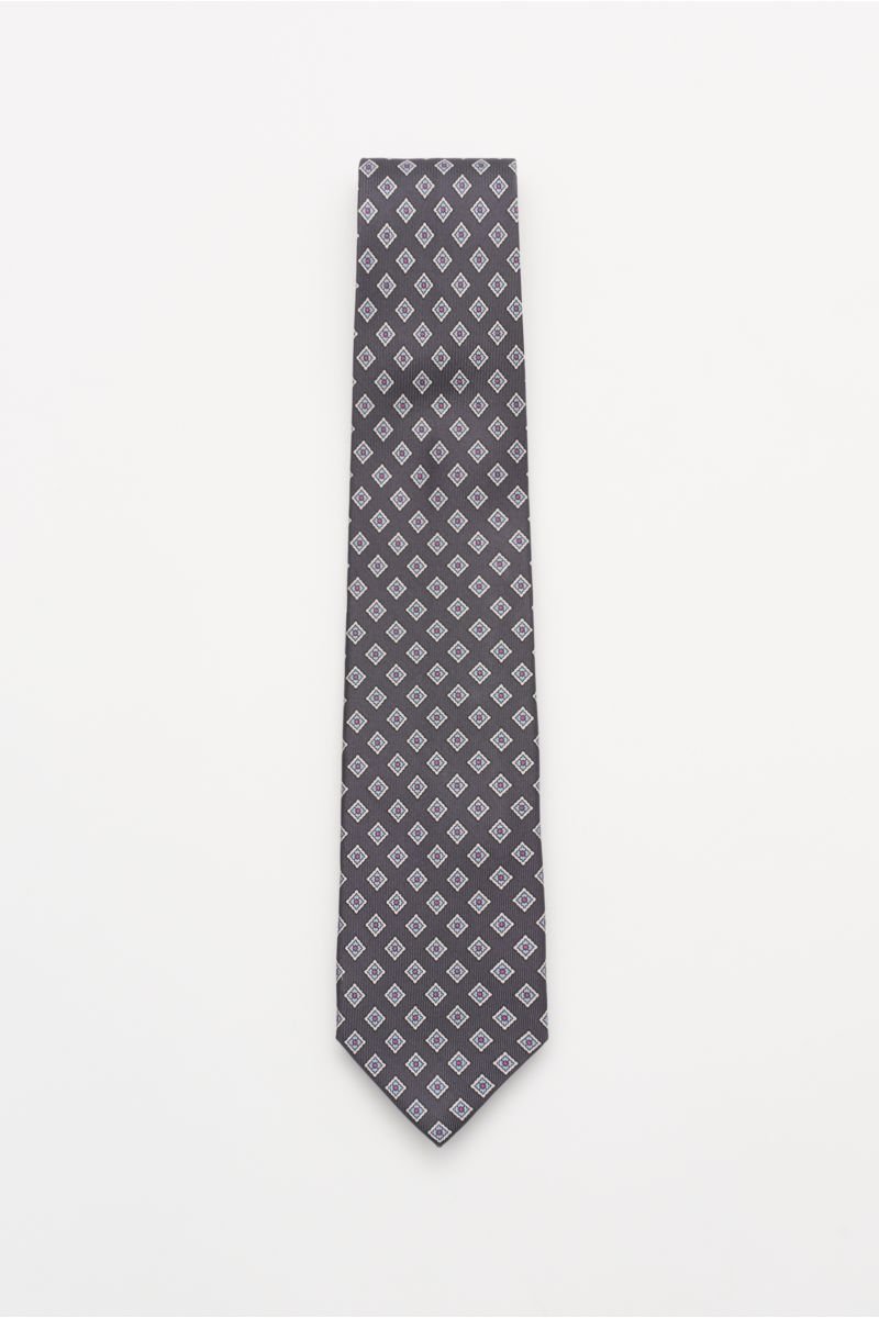 Silk tie 'Nilo' dark grey/light blue/white patterned
