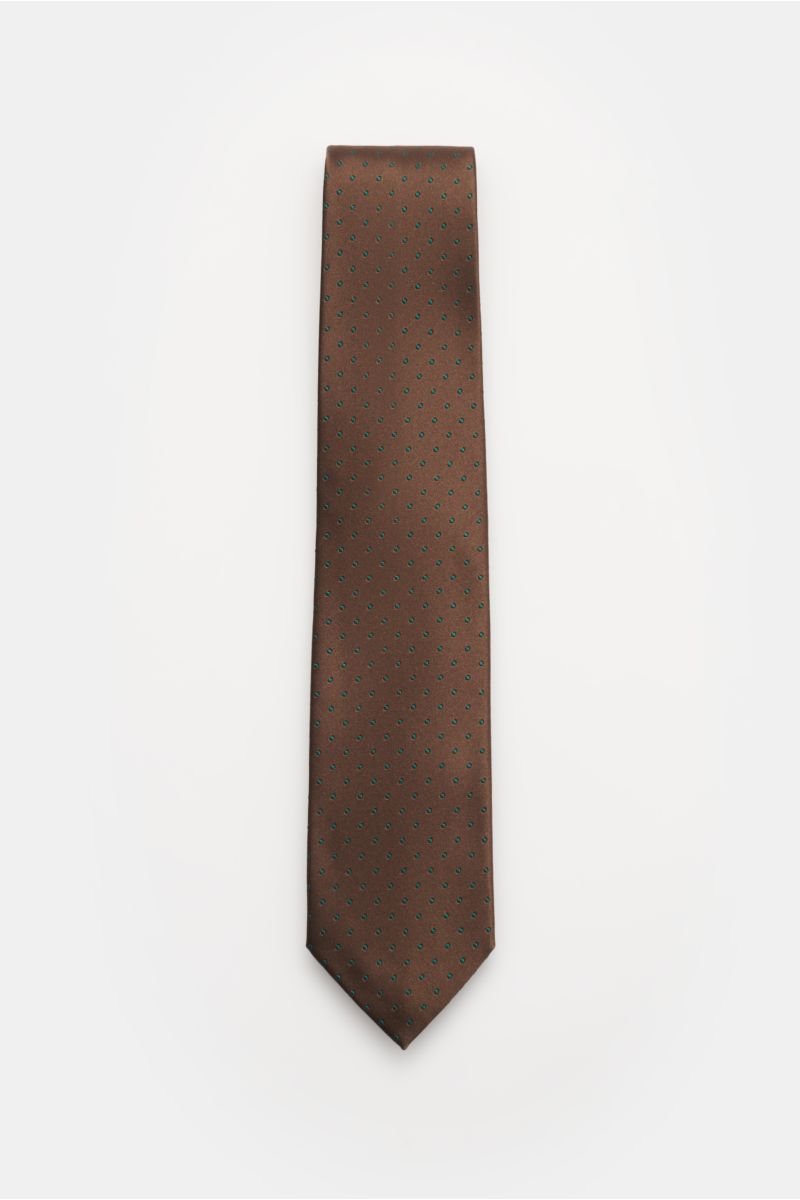 Silk tie 'Rio' dark brown/dark green dotted