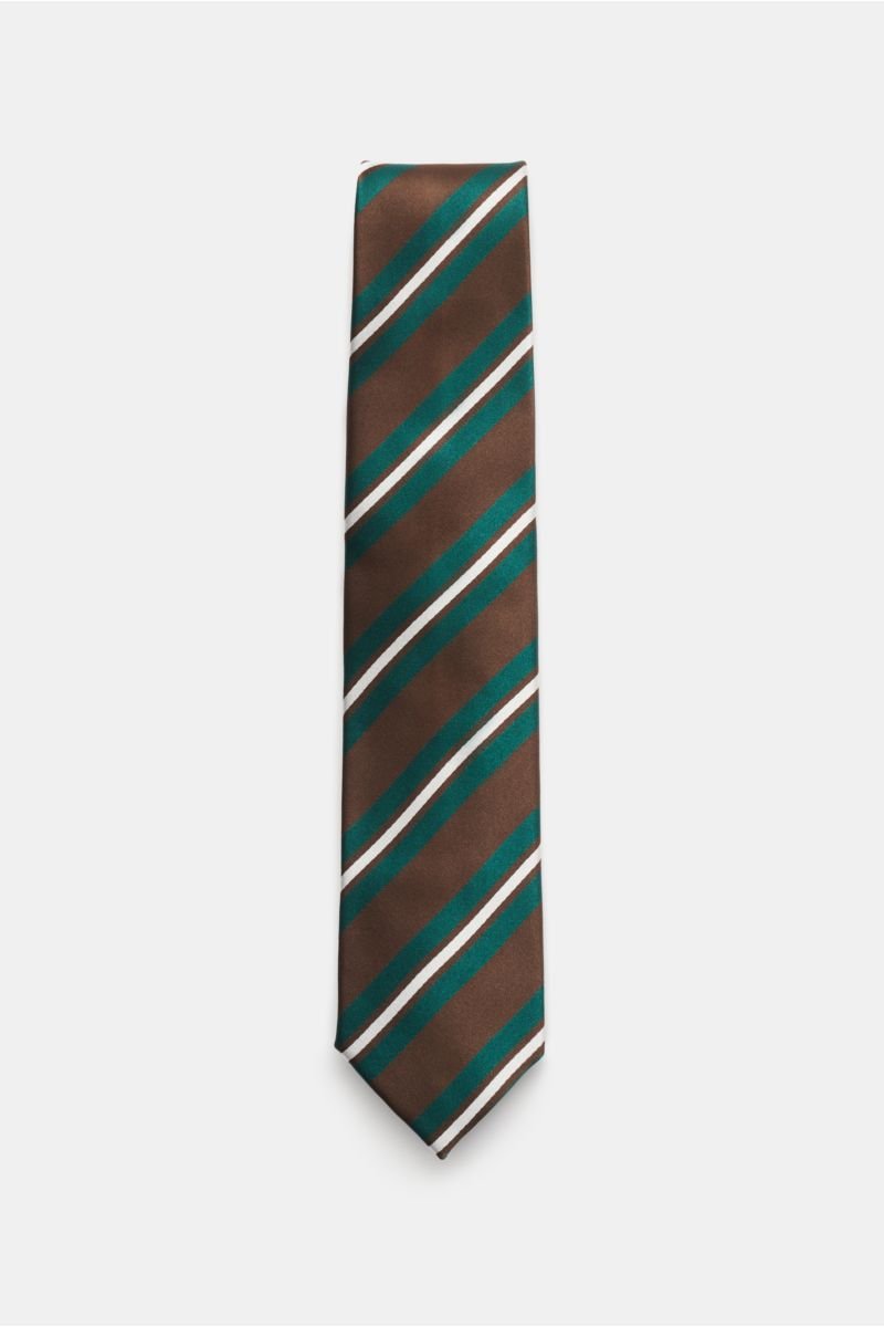 Silk tie 'Rio' dark brown/dark green/off-white striped