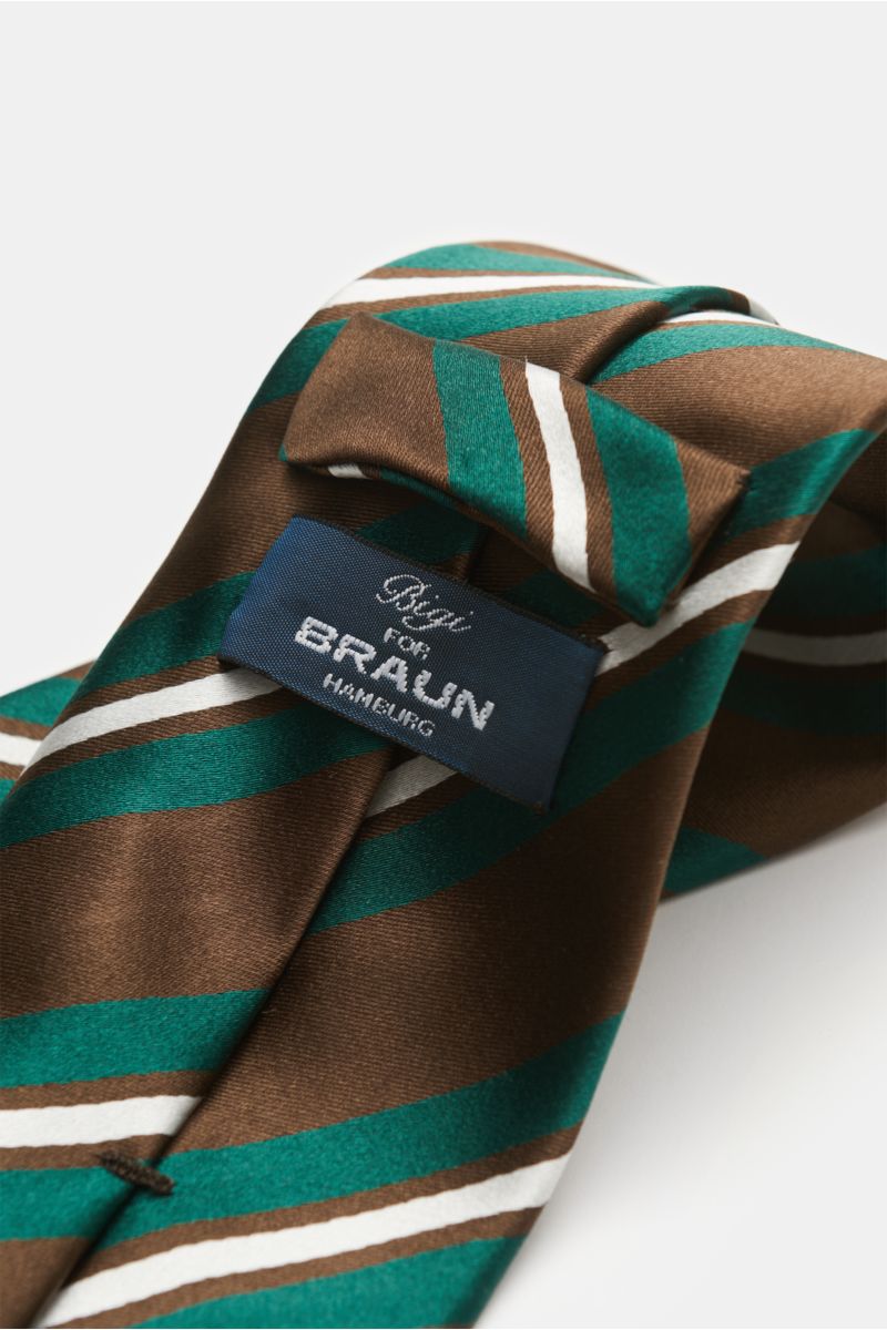 Bigi Silk tie 'Rio' dark brown/dark green/off-white striped