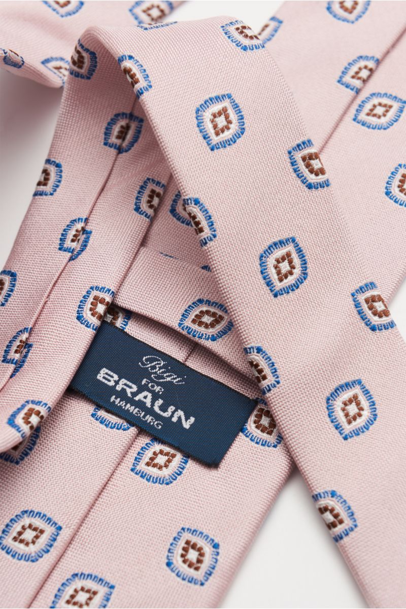 Bigi Silk tie 'Volga' rose/blue/dark brown patterned