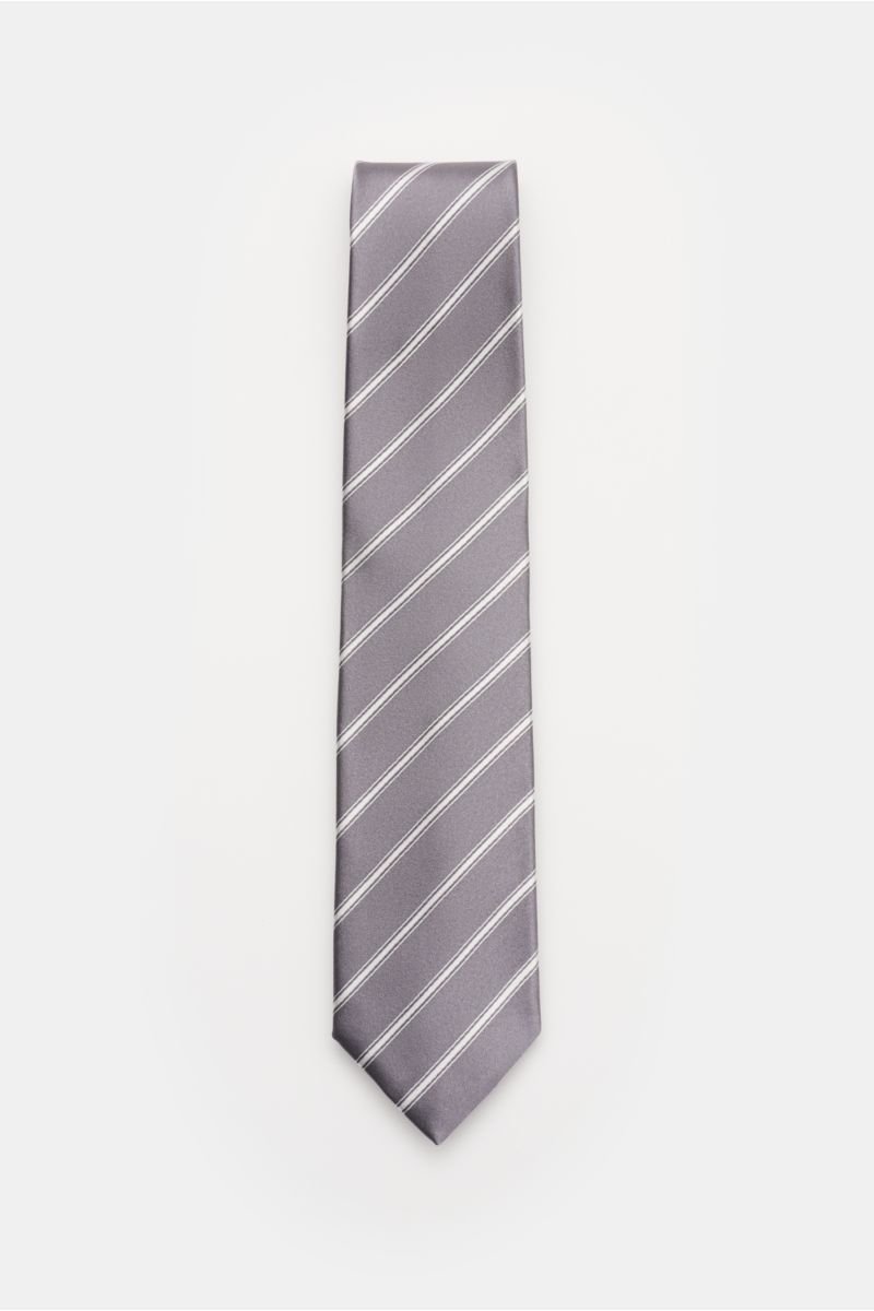 Silk tie 'Senna' grey/off-white striped