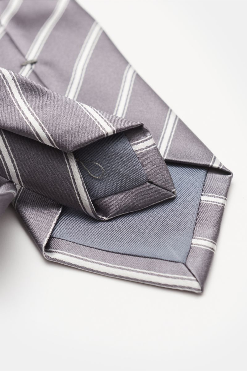Bigi Silk tie 'Senna' grey/off-white striped