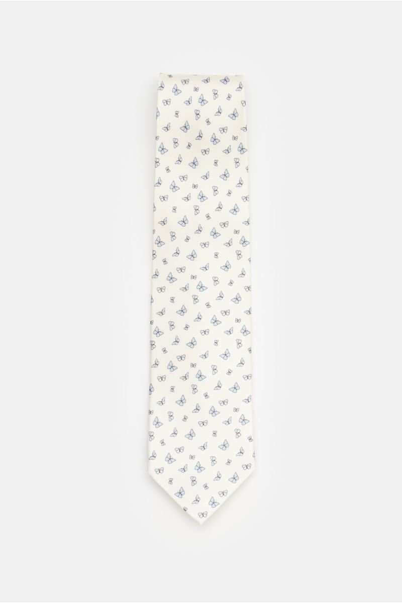 Silk tie off-white/light blue patterned