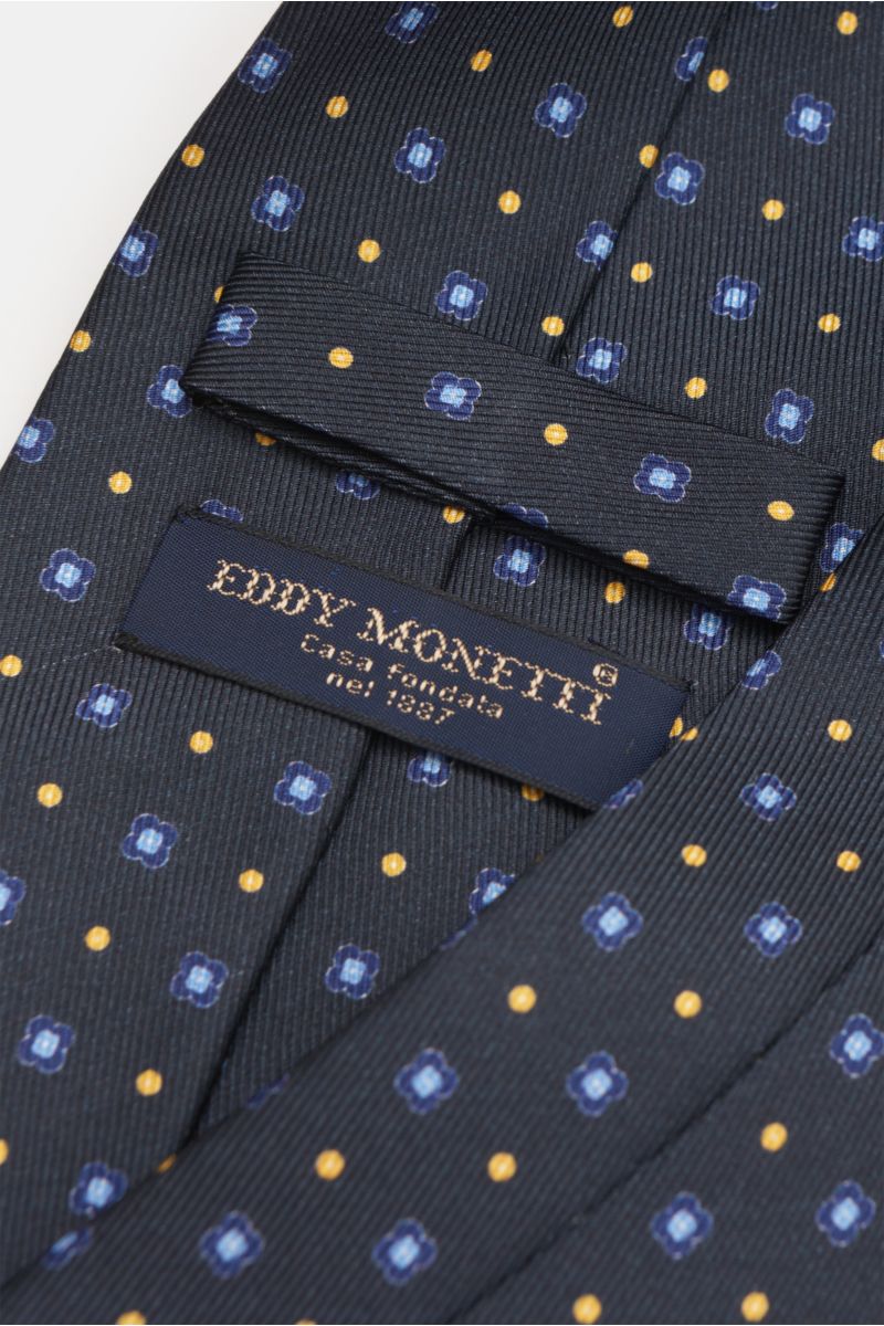 Eddy Monetti Seidenkrawatte dark navy/hellblau/gelb gemustert