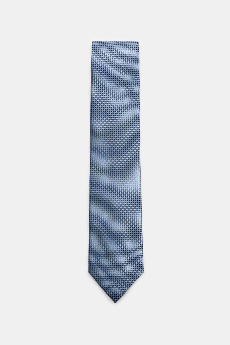 Silk tie smoky blue/black patterned