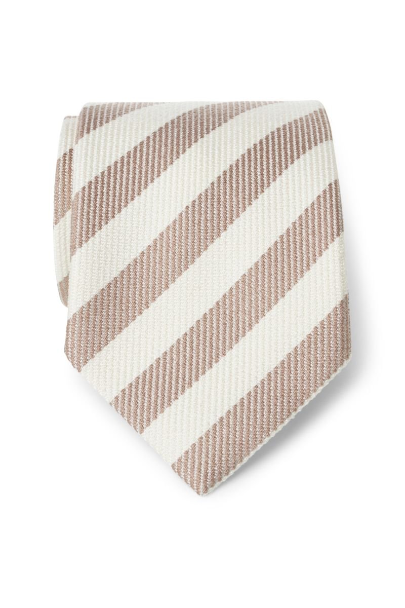 Silk tie light brown/cream striped
