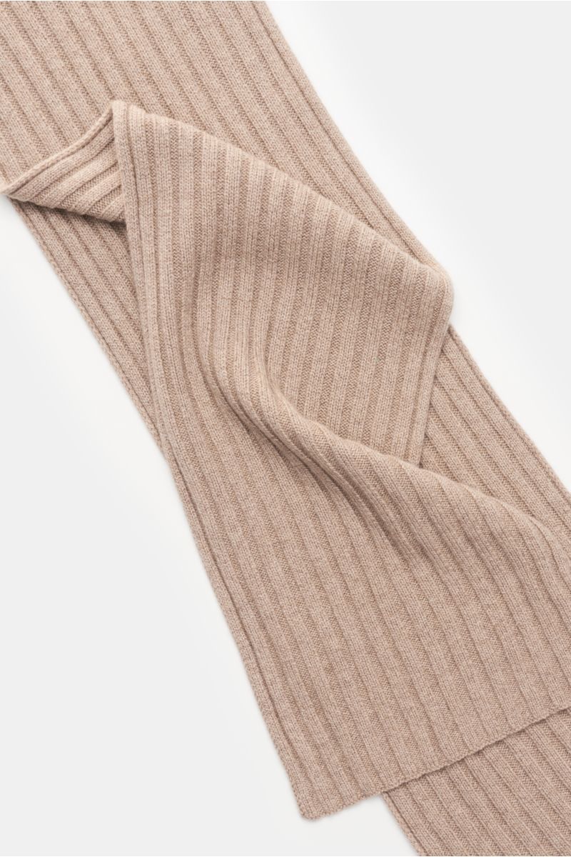 von Braun Cashmere Schal beige meliert in klassischem Rippstrick-Design, weich, feines Strickbild, fotografiert von oben, Maße ca. 169x25 cm
