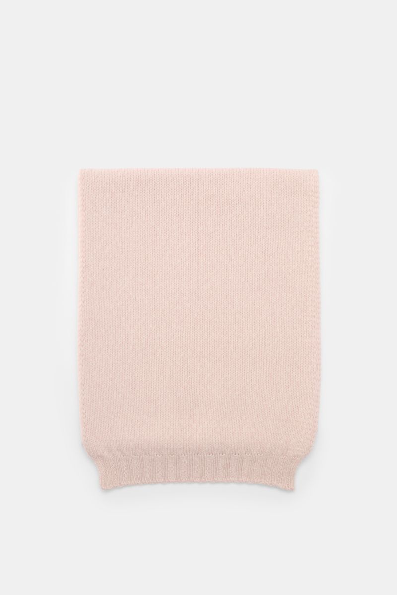04651/ A trip in a bag Schal 'Mouline Scarf' rosé meliert, weich, Woll-Cashmere-Mix, Rippstrick-Kanten, ca. 170x34 cm, flach liegend von oben.
